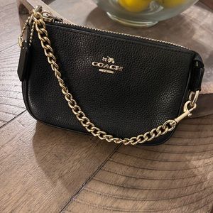 Coach wristlet with gold chain